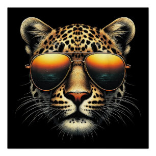 Pôster Leopardo Legal Usando Óculos de Sol Leopardo Estil