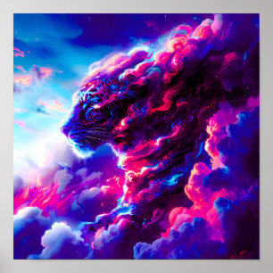 Poster Leopardo Neon Cósmico Futurista