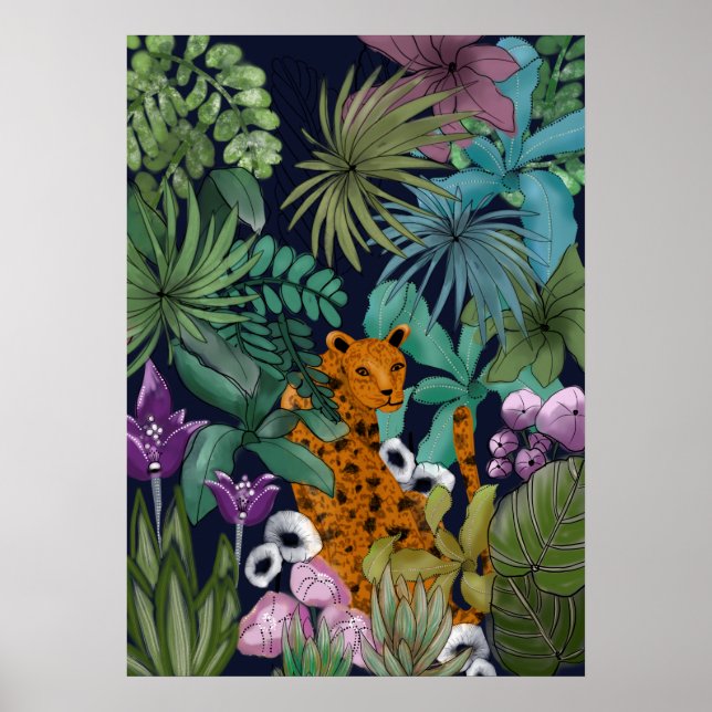 Poster Leopardo no Jardim Flor (Frente)