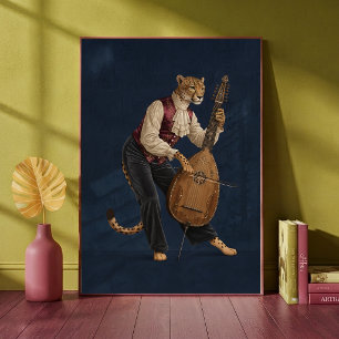 Poster Leopardo Sofisticado Tocando Celo Musical