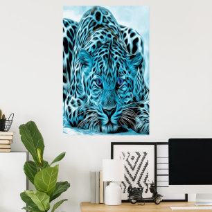 Pôster Leopardo Turquesa com Olhos Azuis