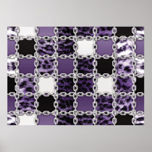 Poster Leopardo ultravioleta sem costura e corrente prate