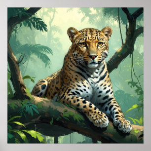 Poster Leopardo Único na Arte Selvagem Árvore