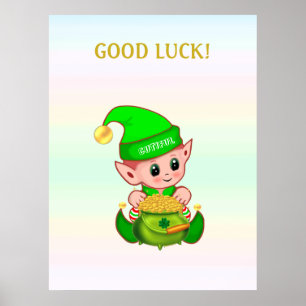 Poster Leprecaína e pote de ouro em cores pastosas