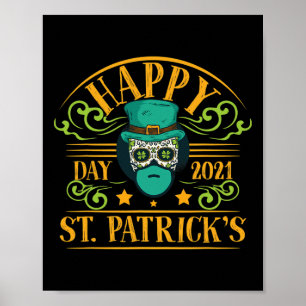 Poster Leprechaun Açúcar Crânio Dia de São Patrício. Dia