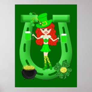 Pôster Leprechaun da menina do Redhead do dia da