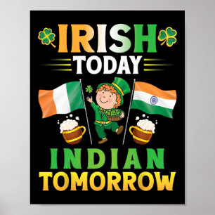 Poster Leprechaun Dancing Flagers Beer Irish Today Indian