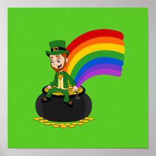 Pôster Leprechaun de desenho animado sentado em um pote d