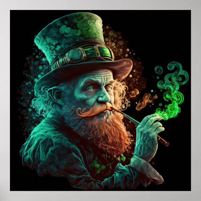 Poster Leprechaun do dia das ruas Fumando uma Pipe Arte A (Frente)