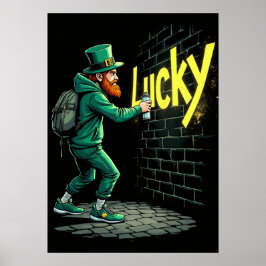 Poster Leprechaun enxertando uma parede com a palavra "Lu