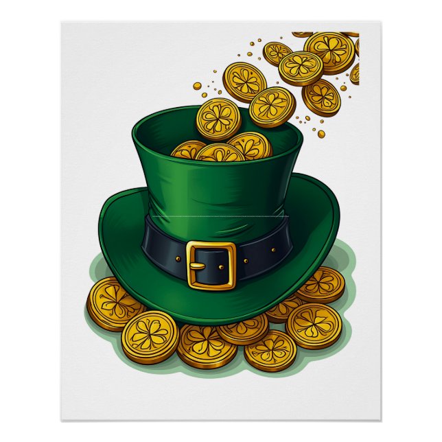 Pôster Leprechaun Hat irlandês e moedas Douradas (Frente)
