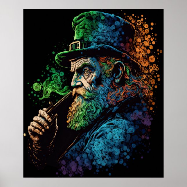 Poster Leprechaun Smoking Pipe Ai Art da rua (Frente)