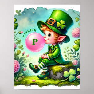 Poster Leprechaun soprando Rua de Goma de Bolha. Dia de P