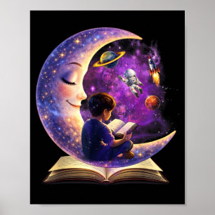 Poster Ler é fora deste mundo lua lendo livro