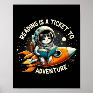 Poster Ler É Um Bilhete Para Aventurar Gato De Astronauta