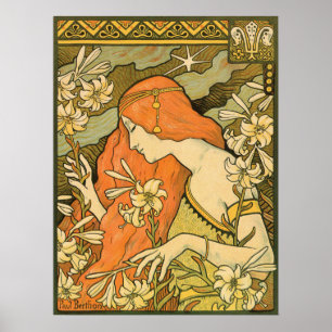 Poster L'Ermitage Woman Field of Flowers French Nouveau