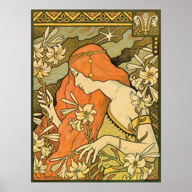 Poster L'Ermitage Woman Field of Flowers French Nouveau (Frente)