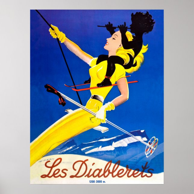 Poster Les Diablerets, mulher no teleférico (Frente)