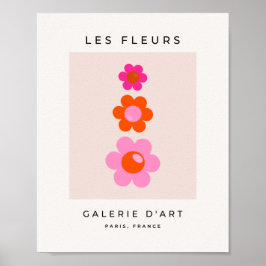 Poster Les Fleurs 01 Floral Retro Rosa E Flores Laranja