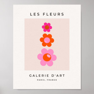 Poster Les Fleurs 01 Floral Retro Rosa E Flores Laranja
