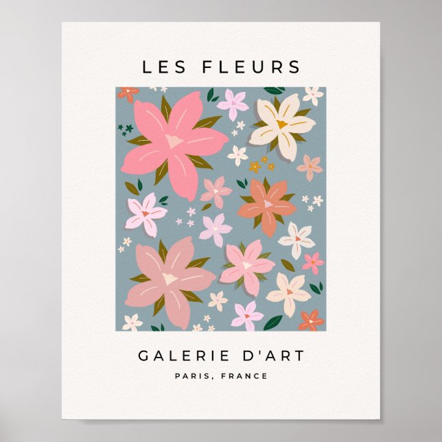 Poster Les Fleurs 06 Fllower Padrão Blue E Blush Floral (Frente)