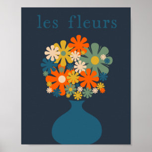 Poster Les Fleurs Cheerful Flowers in Vase Blue