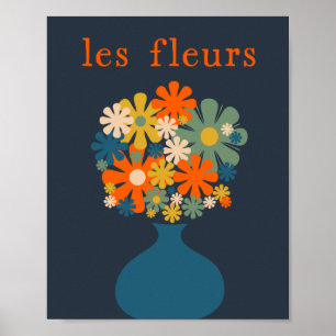 Poster Les Fleurs Retro Flowers in Vase Blue Orange