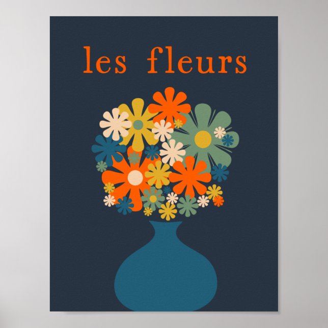 Poster Les Fleurs Retro Flowers in Vase Blue Orange (Frente)