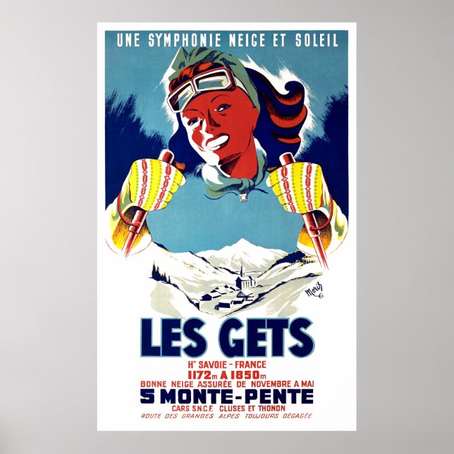 Poster Les ganha, França, esportes de esqui de inverno, v (Frente)