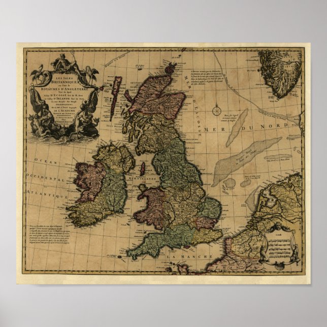 Pôster Les Isles Britaniques, Mapa das 1700 - Personaliza (Frente)