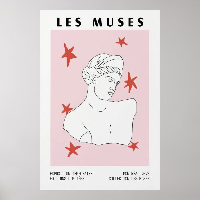 Poster Les Muses Grega Bust Statu Art Pink Red Trabalho d (Frente)