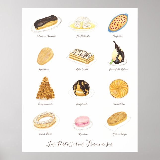 Poster Les Pâtisserie Françaises watercolor (Frente)