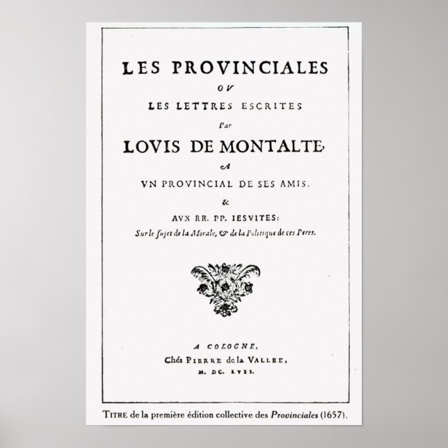 Pôster Les Provinciales" por Blaise Pascal (Frente)