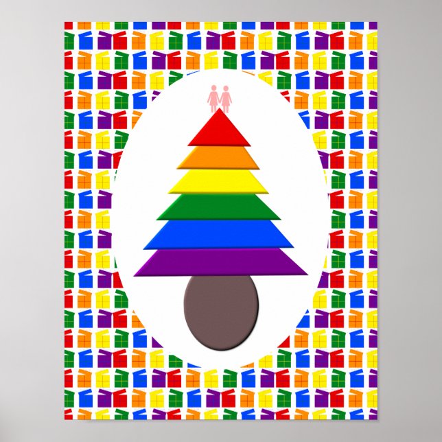Poster Lésbicas Árvore de Natal Rainbow e Presentes (Frente)
