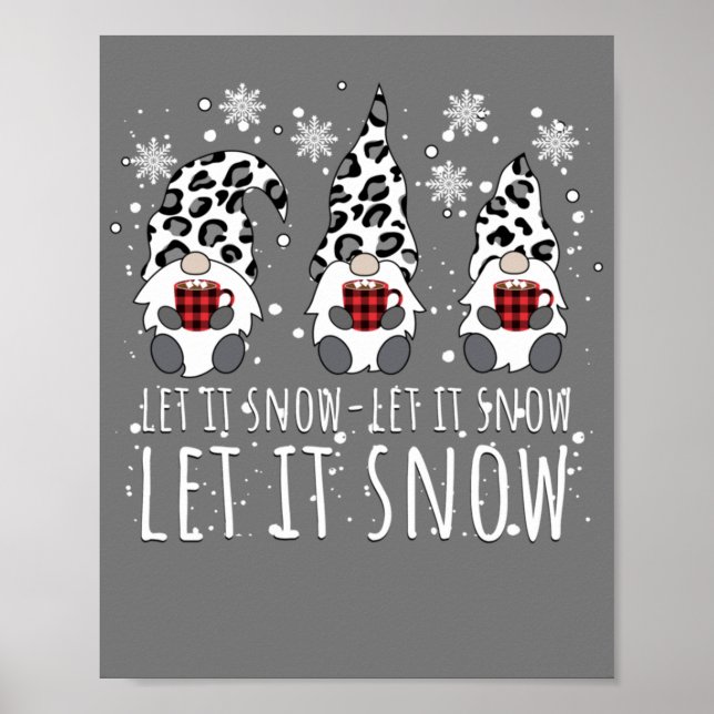 Poster LET IT SNOW Winter Gnome - Leopard Buffalo Plaid (Frente)