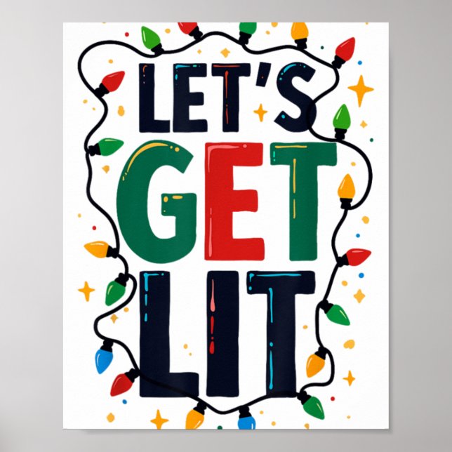 Poster Let S Get Lit Christmas Tree Lights Funny Xmas Par (Frente)
