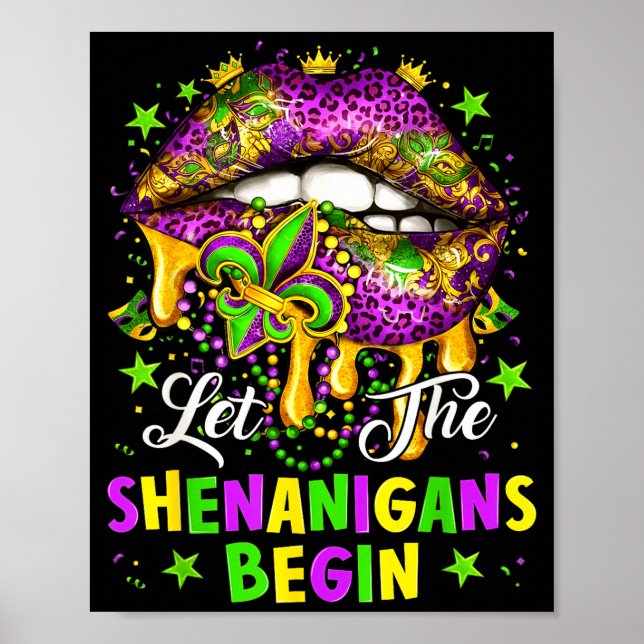 Poster Let The Shenanigans Begin Mardi Gras Lips Girl Wom (Frente)