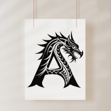 Letra A Estilizada com Dragão, Alfabeto de Dragão,
