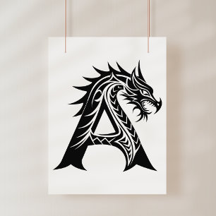 Poster Letra A Estilizada com Dragão, Alfabeto de Dragão,