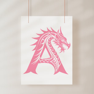 Poster Letra A Estilizada com Dragão, Alfabeto de Dragão,