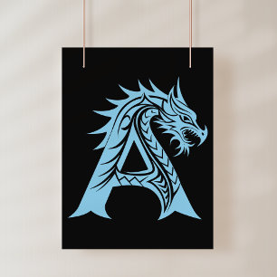 Poster Letra A Estilizada com Dragão, Alfabeto de Dragão,
