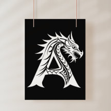 Letra A Estilizada com Dragão, Alfabeto de Dragão,