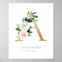 Letra A Frente Floral Monograma Ouro Nurserida