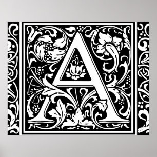 Pôster Letra A Monograma Medieval Art Nouveau