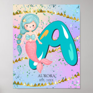 Poster Letra A Monograma Mola Aquarela Enfermeiro Sereia