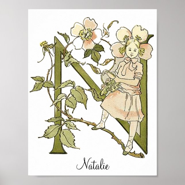 Poster Letra alfabética de vinheta personalizada N (Frente)