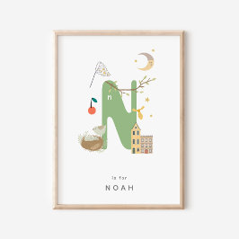 Poster Letra alfabética personalizada de enfermeiro em fo