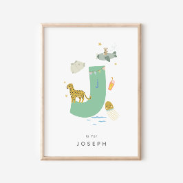 Poster Letra alfabética personalizada do artesão-cute J P