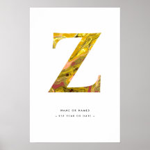 Letra Amarela Marble Z Arte Personalizada Inicial