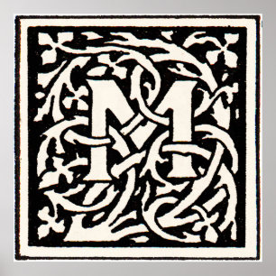 Pôster Letra Art Nouveau Monograma M Vintage